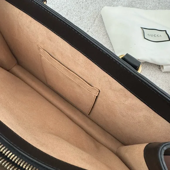 Gucci Black Embossed Leather Satchel with Gold Hardware - Picture 4 of 15